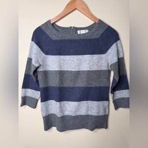 Kenar Angora rabbit Hair Blue Gray Striped Sweater 3/4 Sleeve Women’s XS